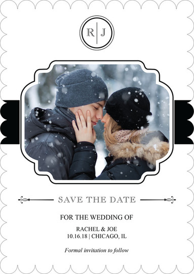 White and Black Initial Connection Photo Save the Date Cards